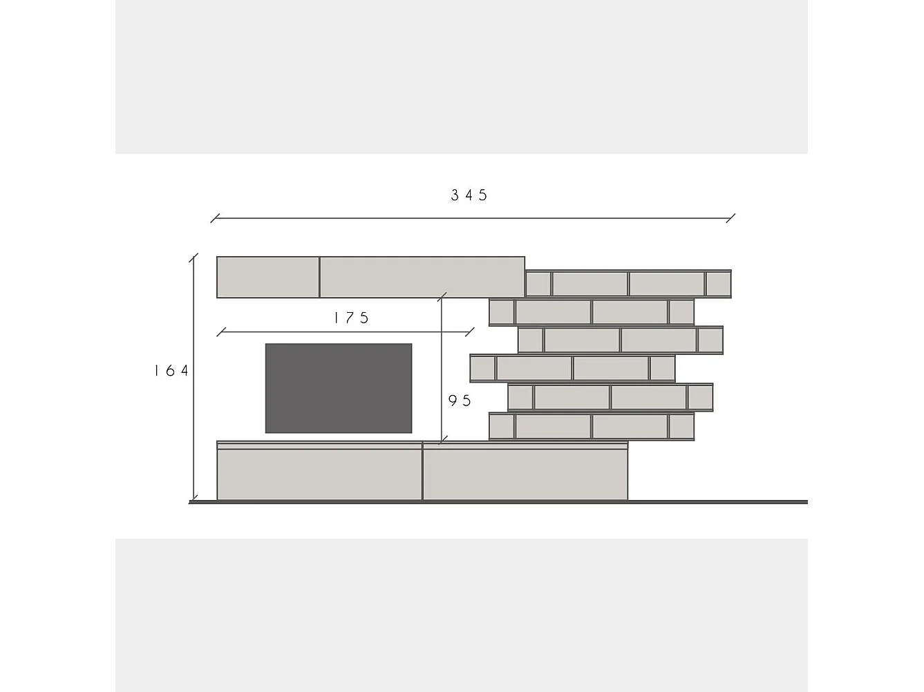 Parete attrezzata con libreria sospesa 345x164 cm bronzo e noce PAL21