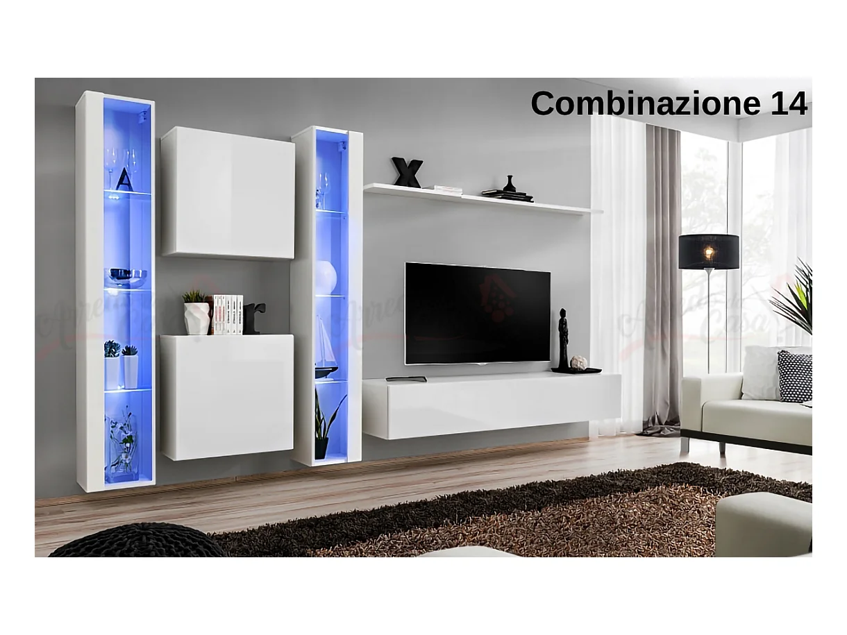 Parete attrezzata moderna da soggiorno con illuminazione led 330x180 nero PAP60