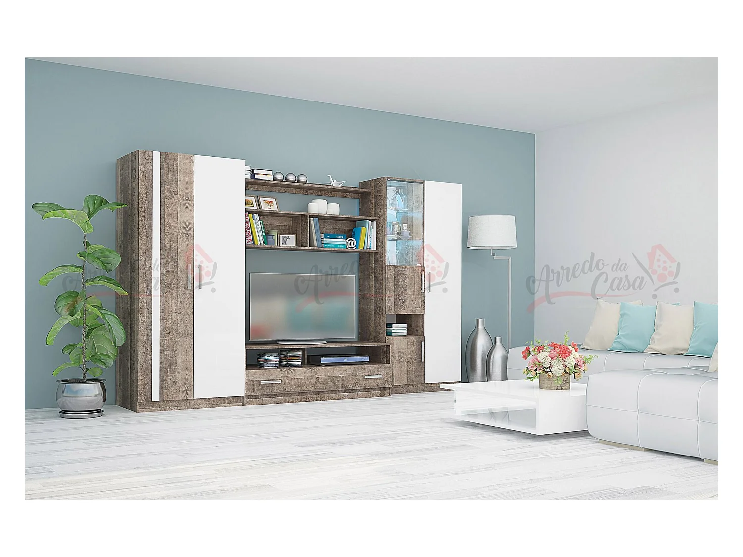 Parete attrezzata rovere scuro/bianco SG19