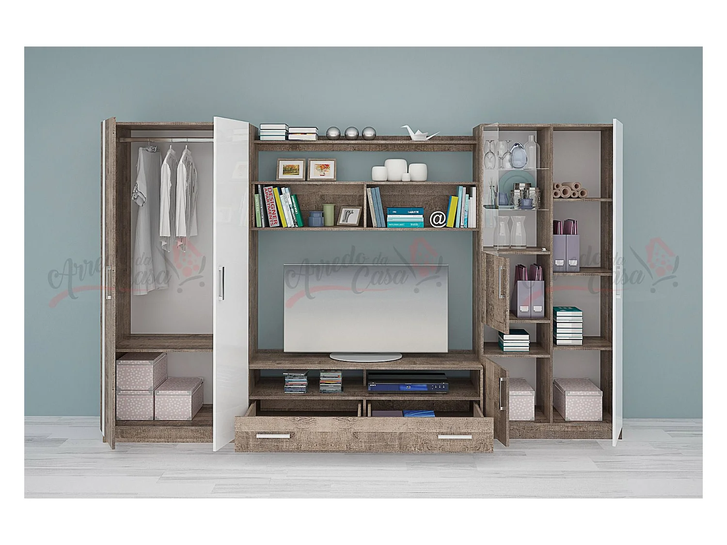 Parete attrezzata rovere scuro/bianco SG19