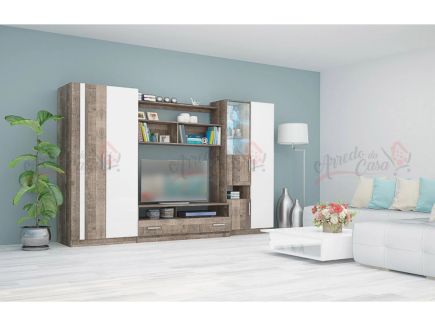 Parete attrezzata rovere scuro/bianco SG19