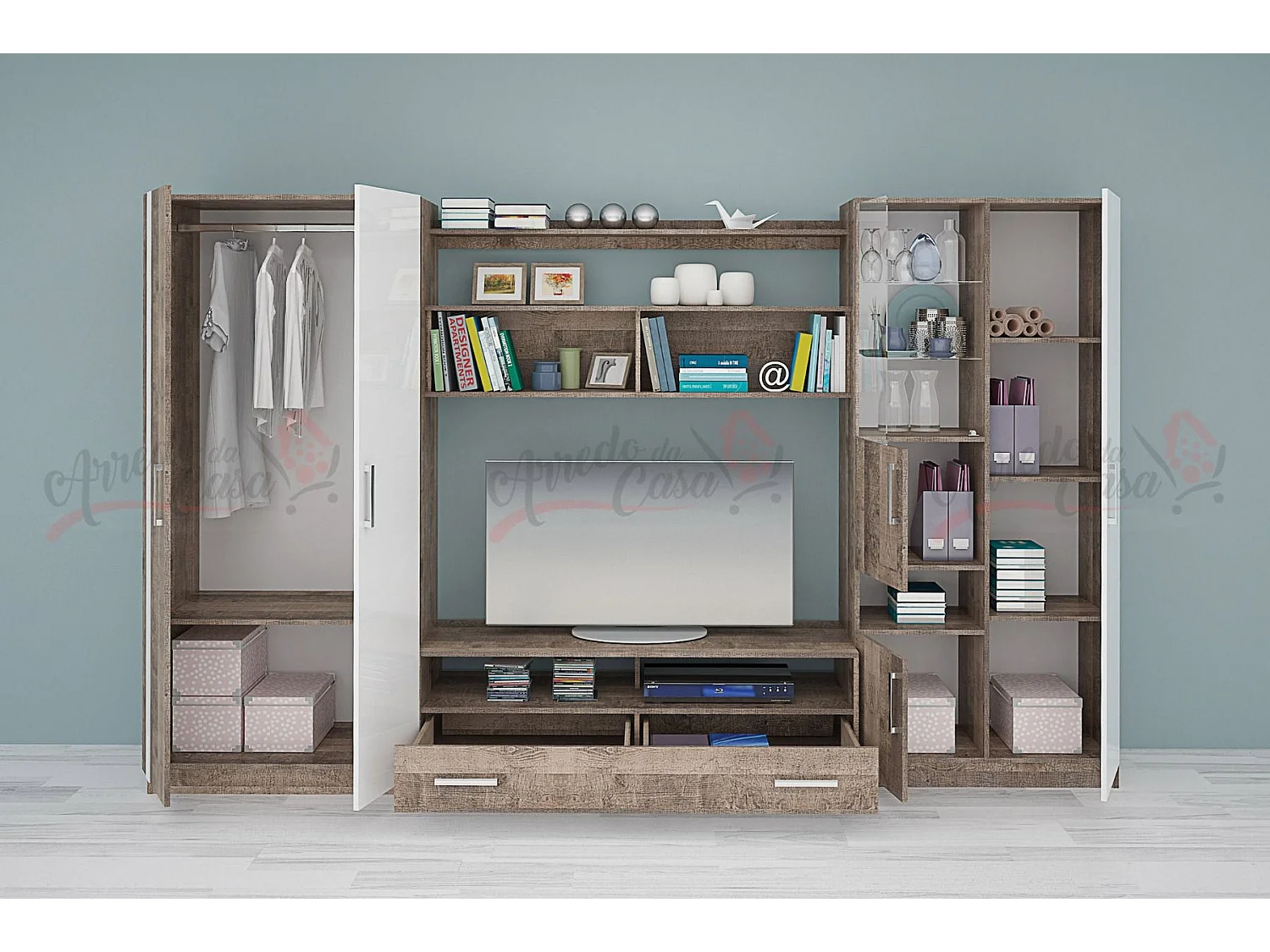 Parete attrezzata rovere scuro/bianco SG19