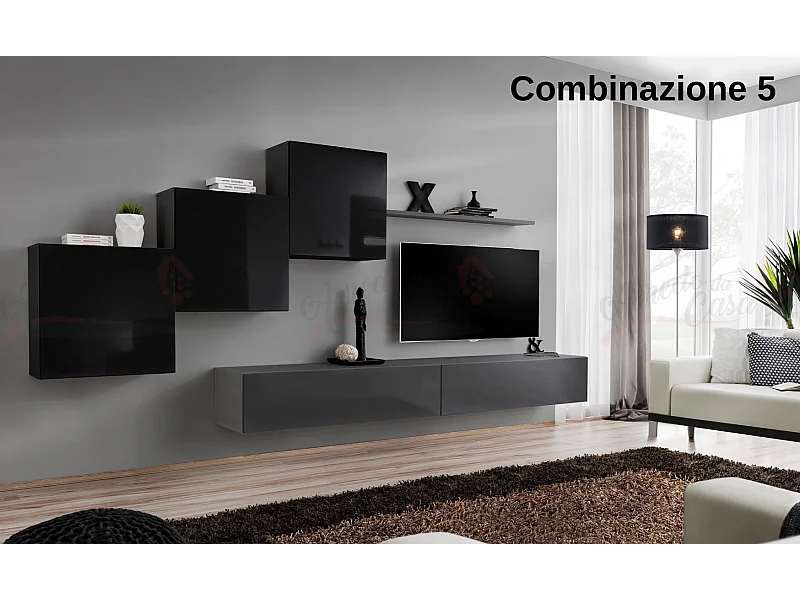Parete attrezzata mobile TV moderna PAP54 330x160 nero e grigio
