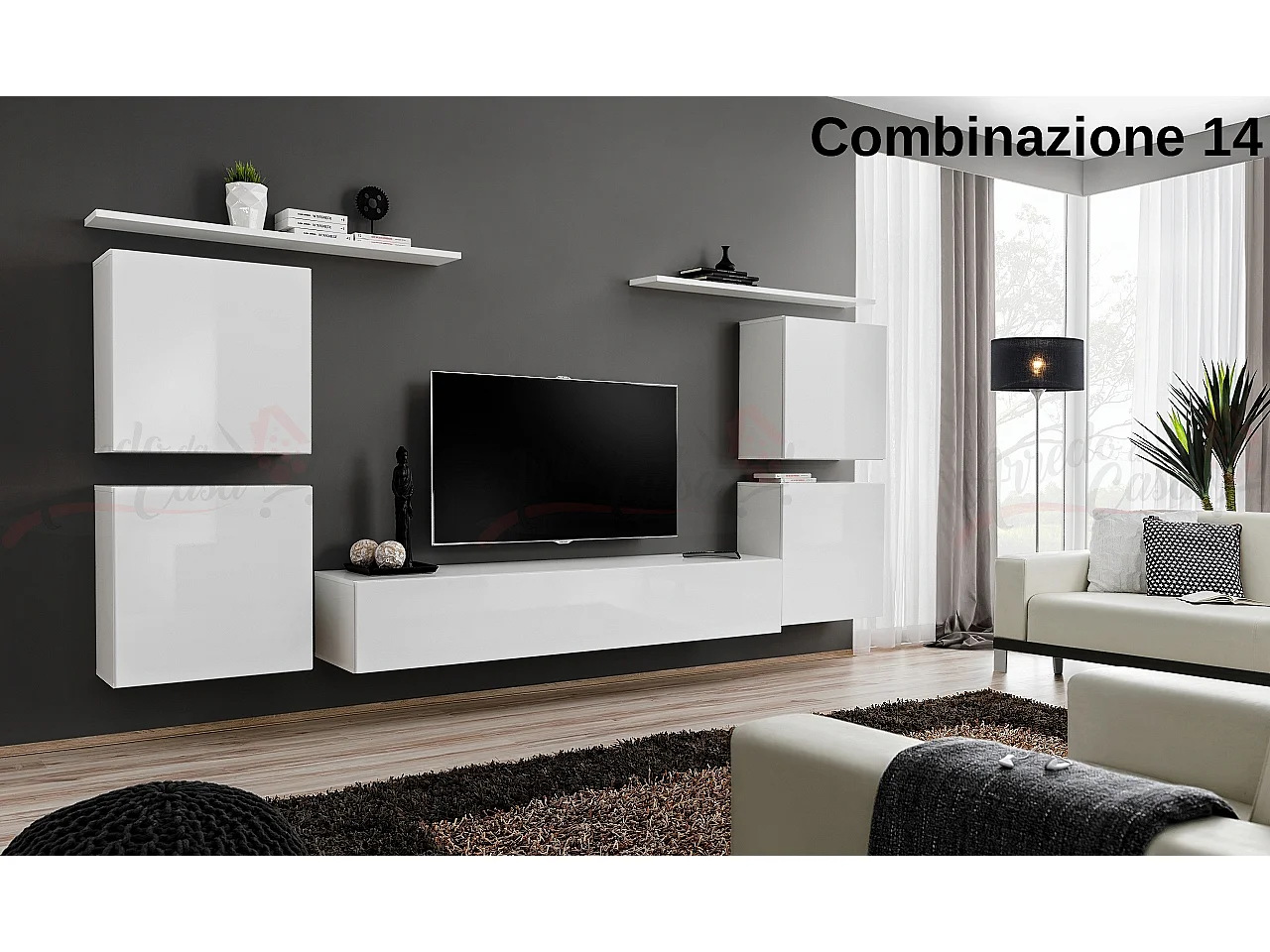 Parete attrezzata sospesa stile moderno PAP48 320x150 bianco