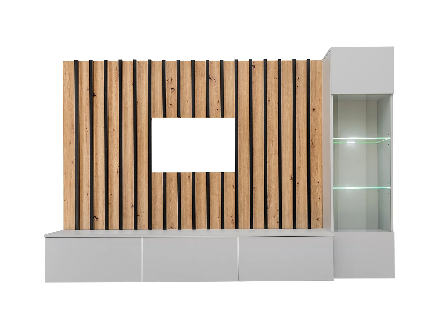 Parete attrezzata sospesa per salotto 220x148 antracite, rovere e grigio perla PAP143