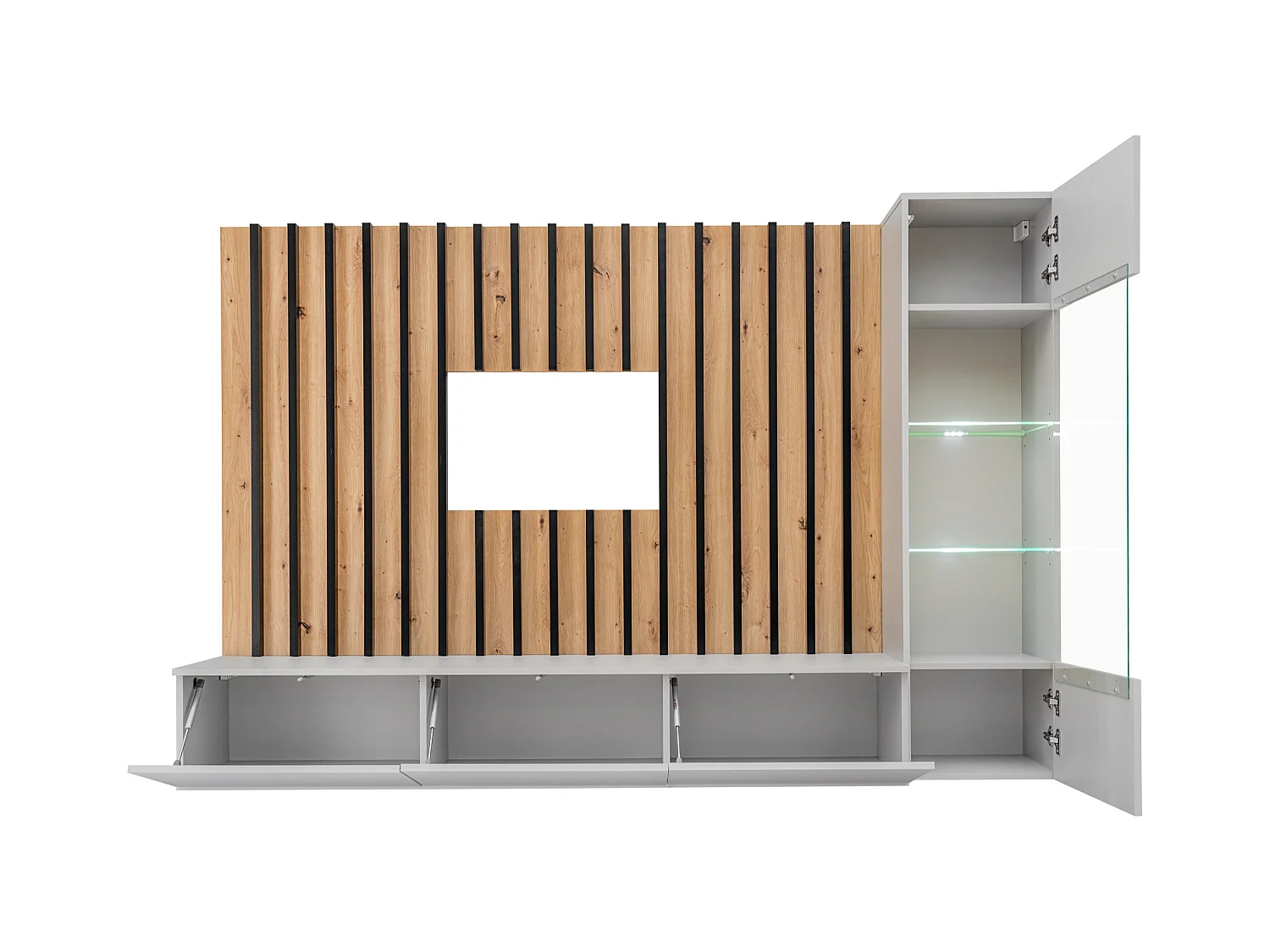 Parete attrezzata sospesa per salotto 220x148 antracite, rovere e grigio perla PAP143