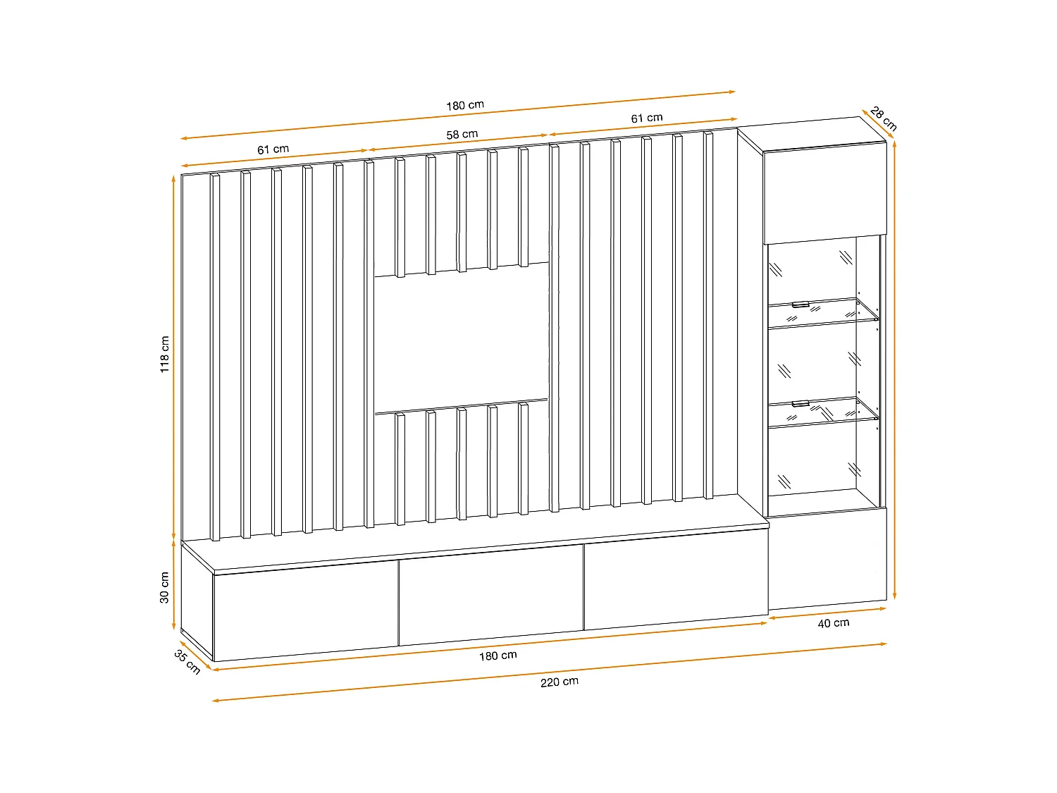Parete attrezzata sospesa per salotto 220x148 antracite, rovere e grigio perla PAP143