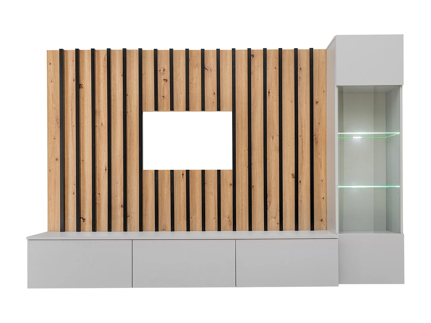 Parete attrezzata sospesa per salotto 220x148 antracite, rovere e grigio perla PAP143