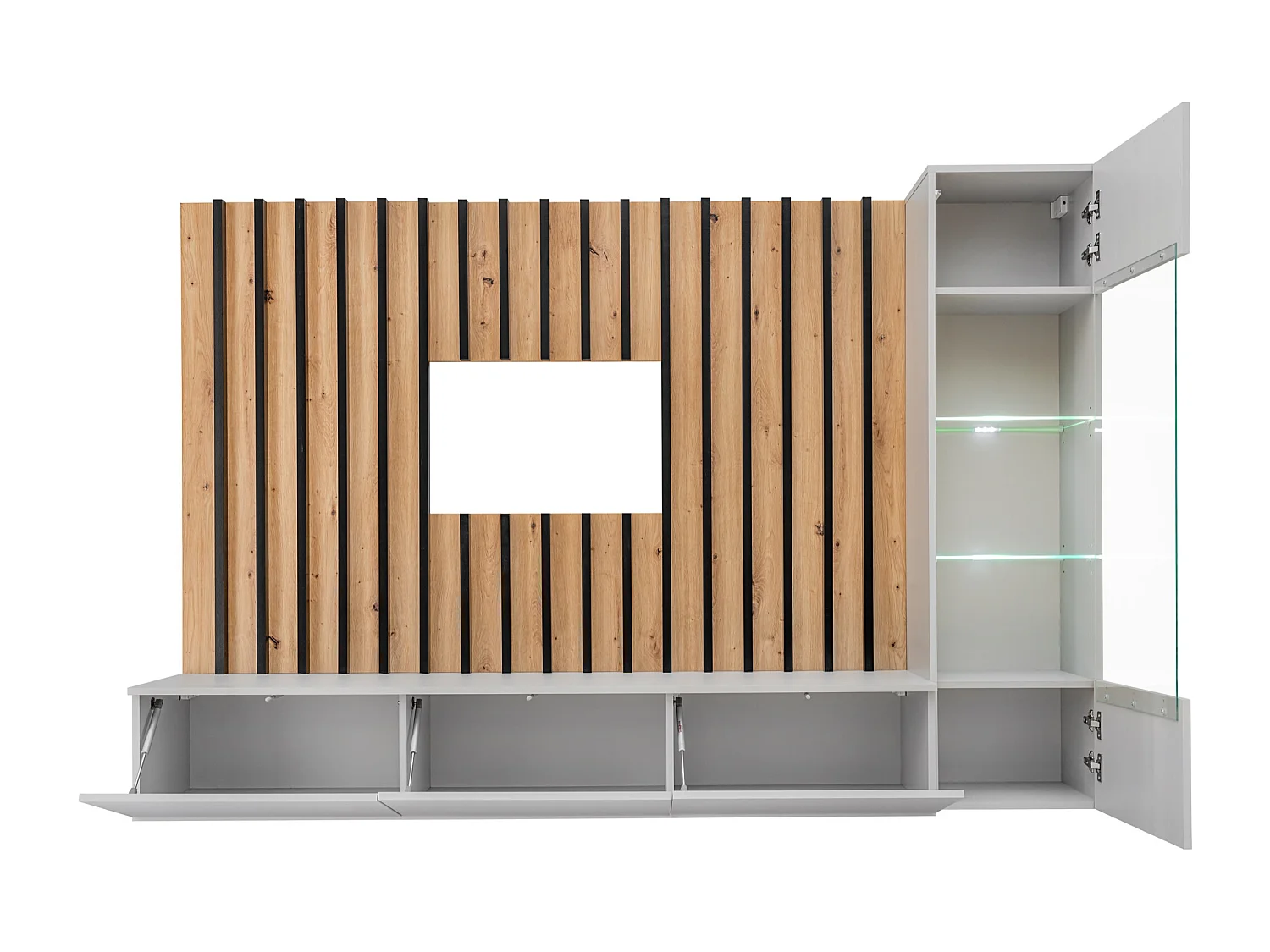 Parete attrezzata sospesa per salotto 220x148 antracite, rovere e grigio perla PAP143