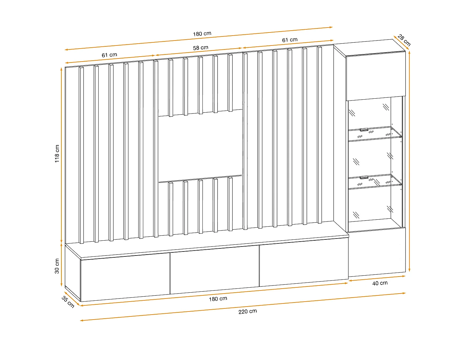 Parete attrezzata sospesa per salotto 220x148 antracite, rovere e grigio perla PAP143
