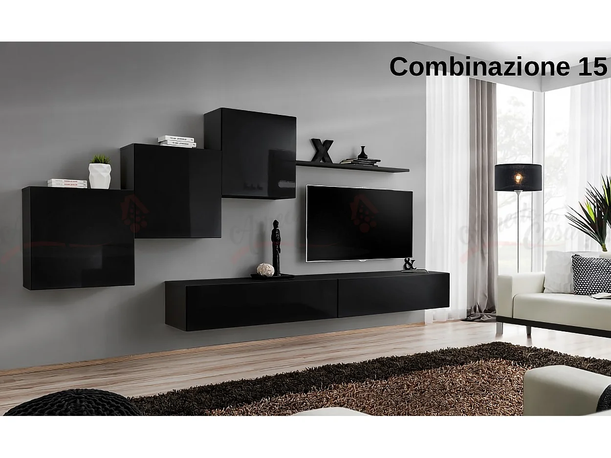 Parete attrezzata mobile TV moderna PAP54 330x160 nero