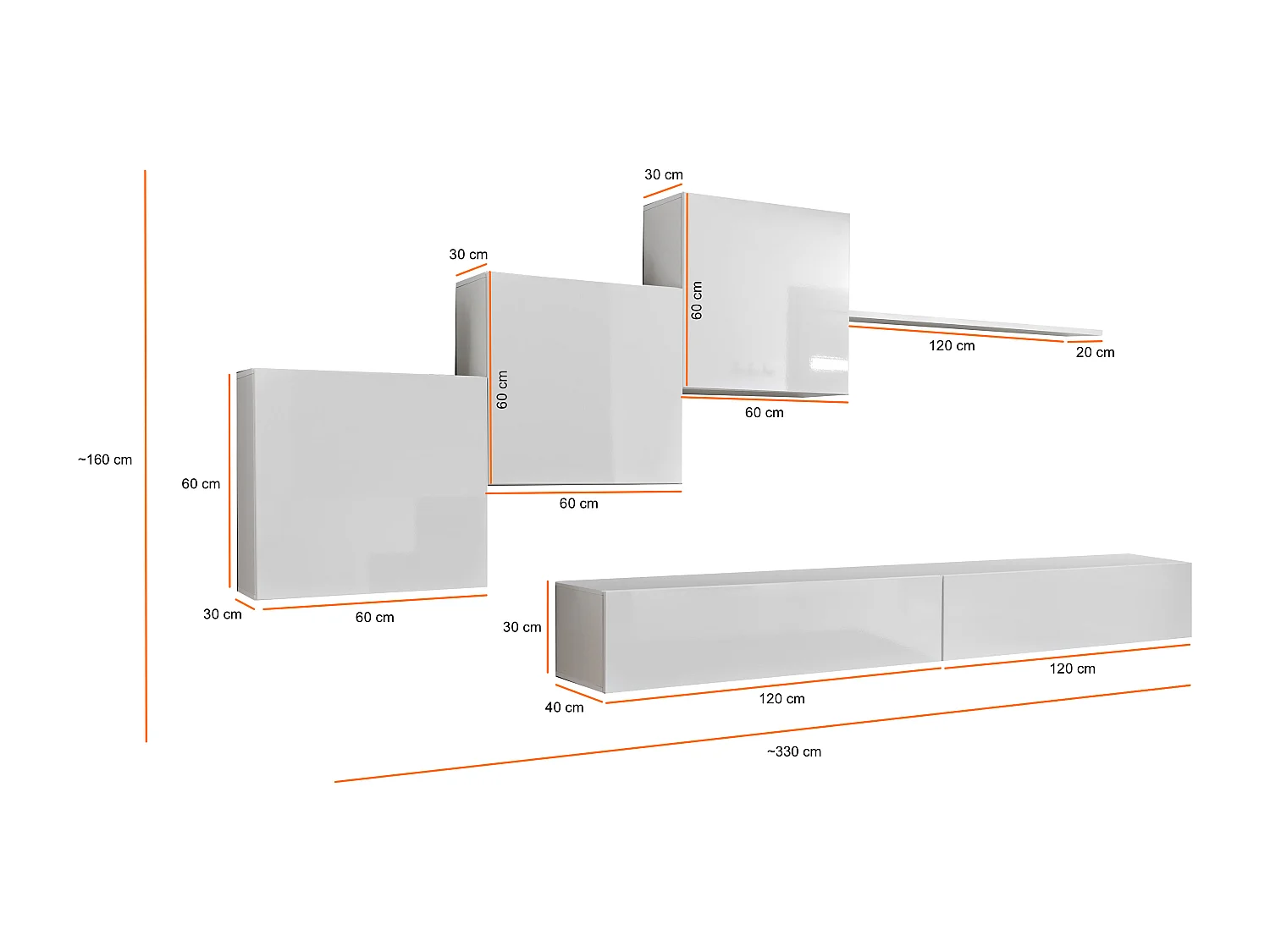 Parete attrezzata mobile TV moderna PAP54 330x160 nero