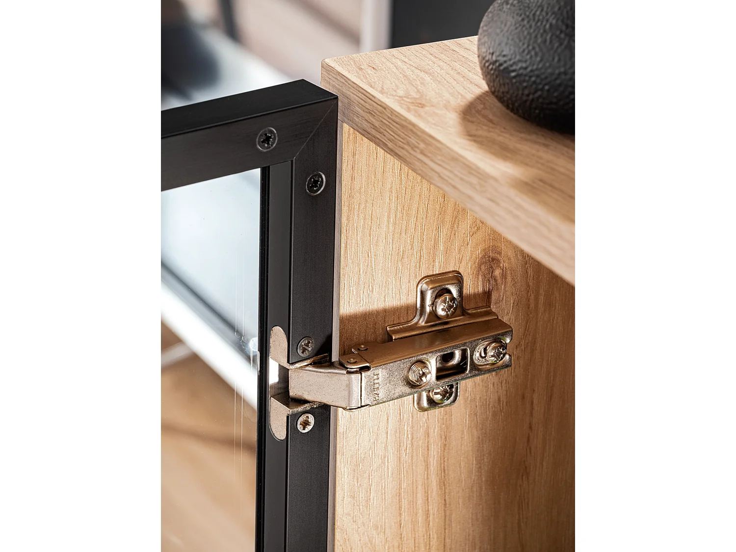 Parete attrezzata moderna con stampa a strisce 320x192 PAP146 rovere e stampa a strisce nere