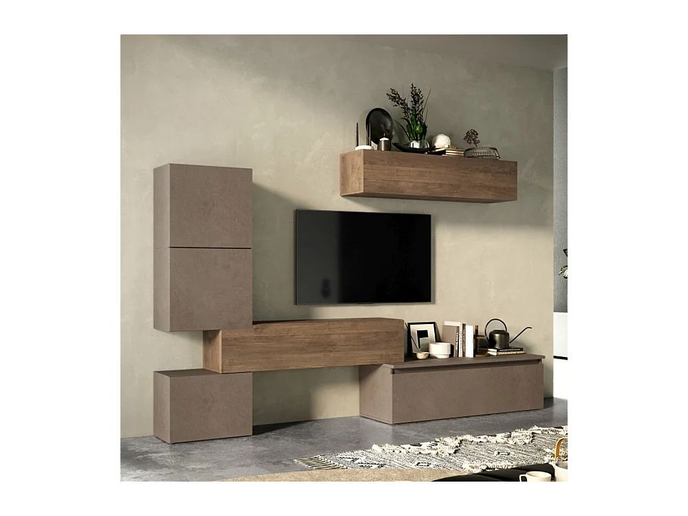 Parete attrezzata moderna 290x190 cm bronzo e noce PAL24