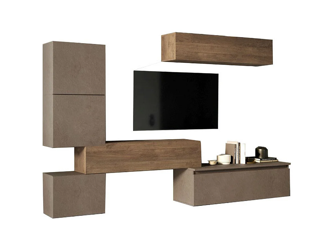 Parete attrezzata moderna 290x190 cm bronzo e noce PAL24