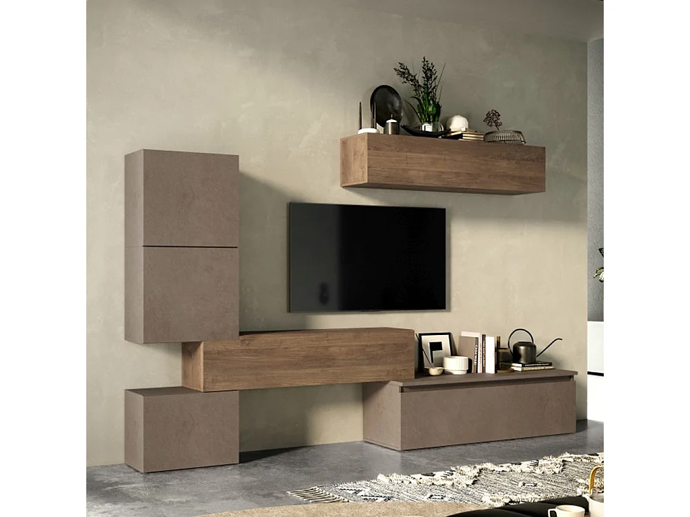 Parete attrezzata moderna 290x190 cm bronzo e noce PAL24