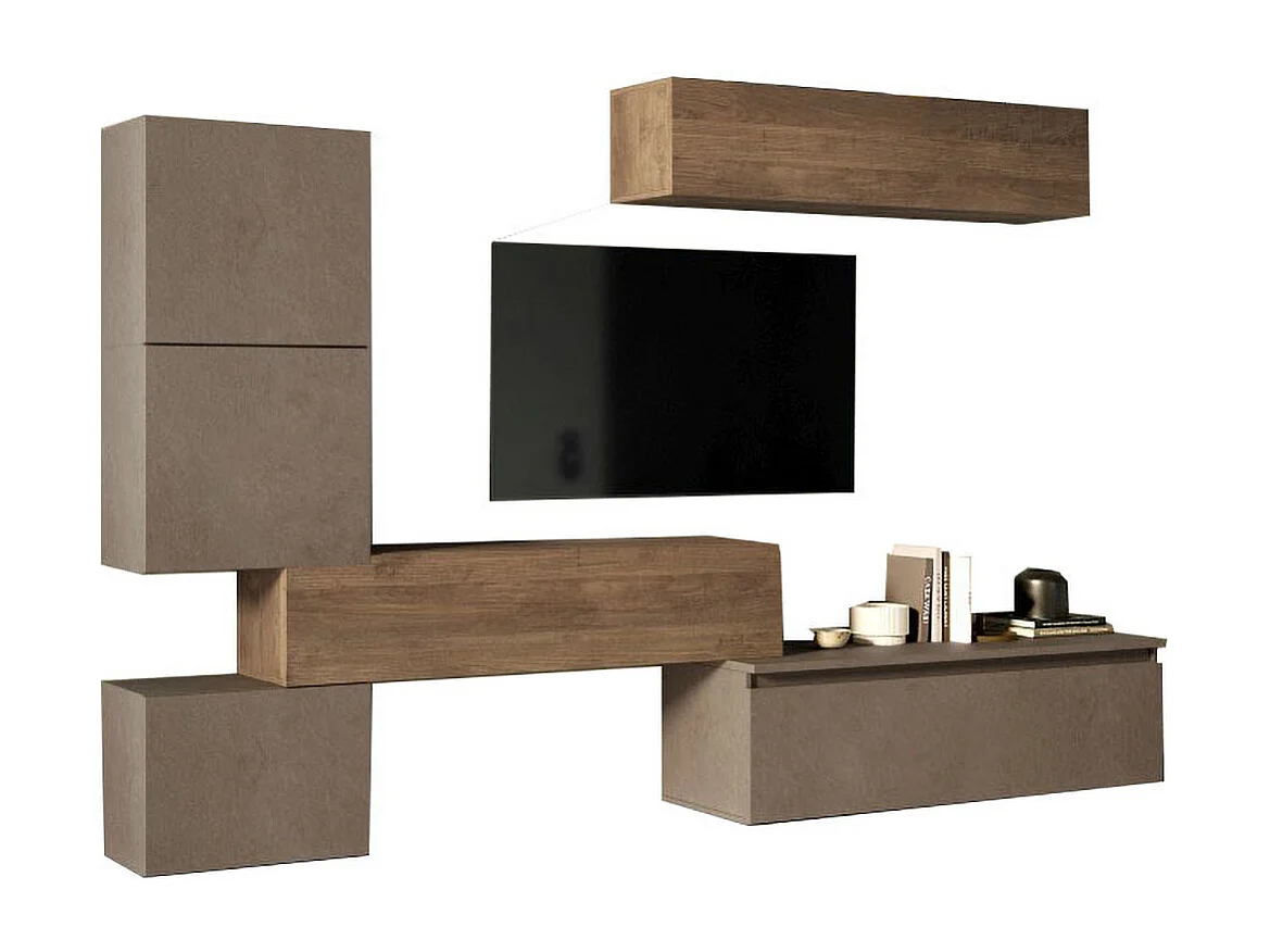 Parete attrezzata moderna 290x190 cm bronzo e noce PAL24