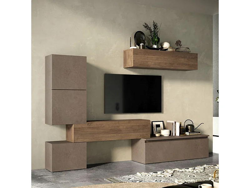 Parete attrezzata moderna 290x190 cm bronzo e noce PAL24