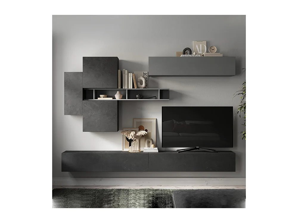 Parete attrezzata sospesa 276x210 cm grigio e piombo PAL51