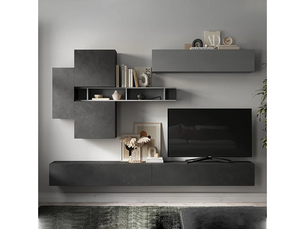 Parete attrezzata sospesa 276x210 cm grigio e piombo PAL51