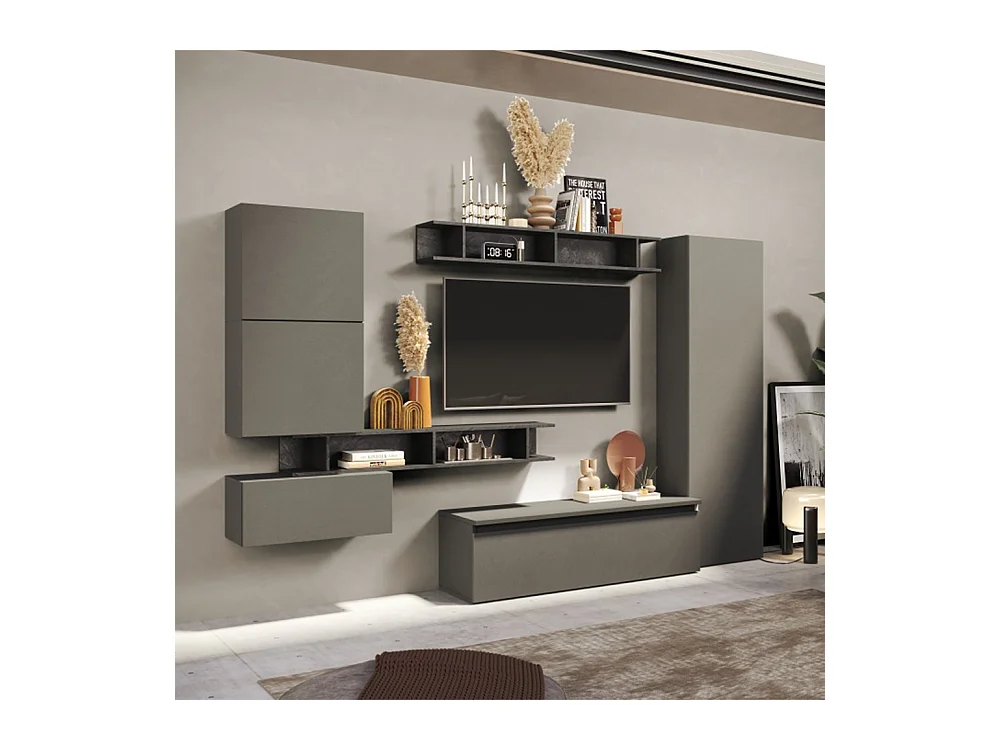 Parete attrezzata soggiorno 295x210 cm grigio e piombo PAL45