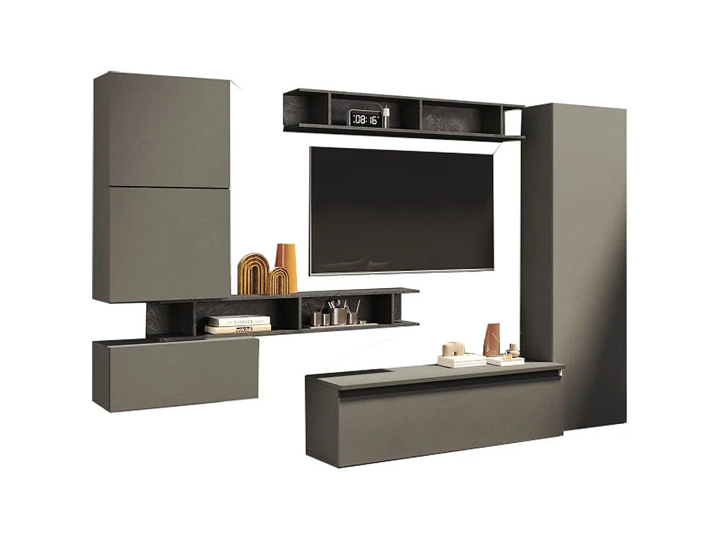 Parete attrezzata soggiorno 295x210 cm grigio e piombo PAL45