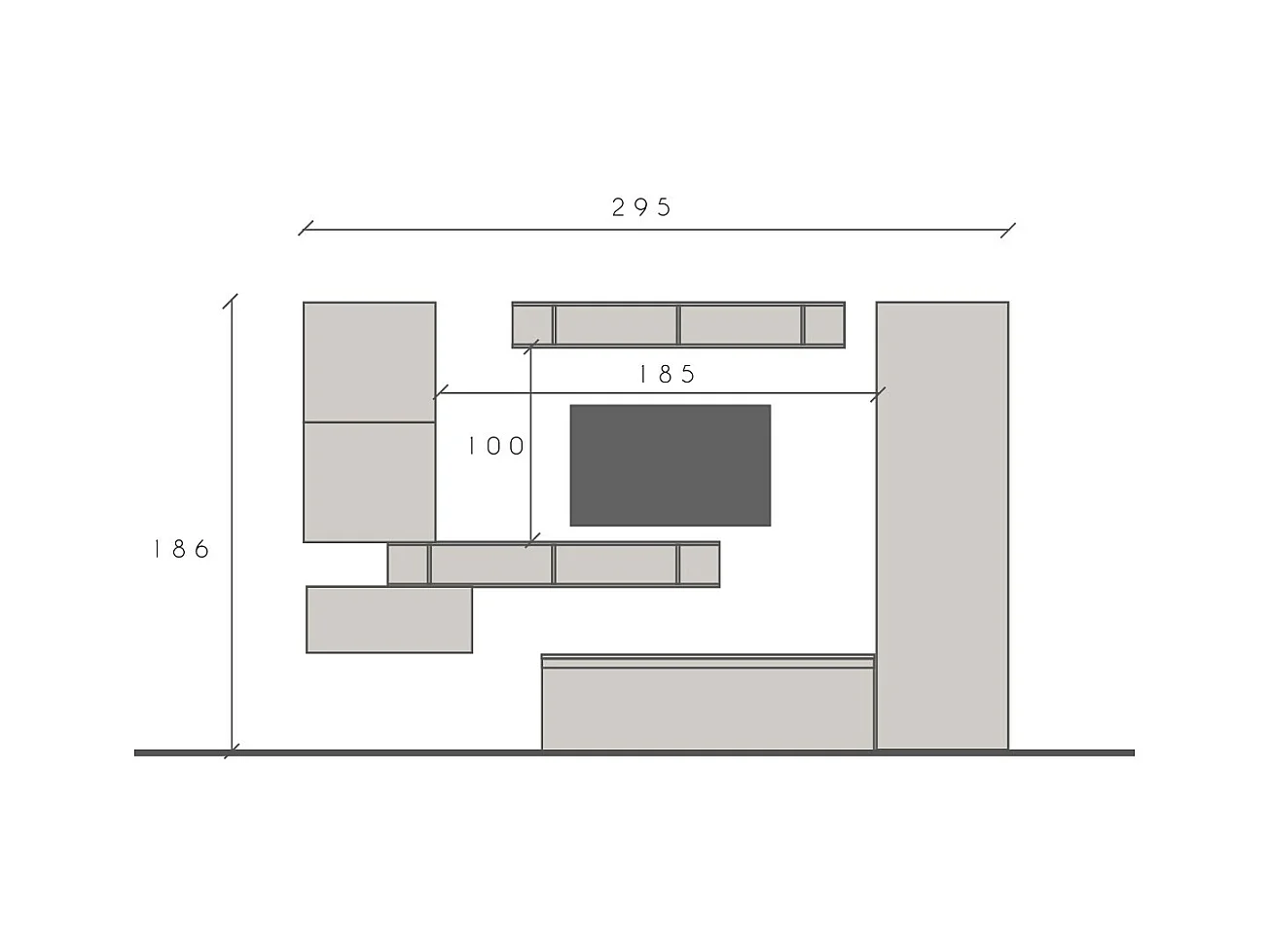 Parete attrezzata soggiorno 295x210 cm grigio e piombo PAL45