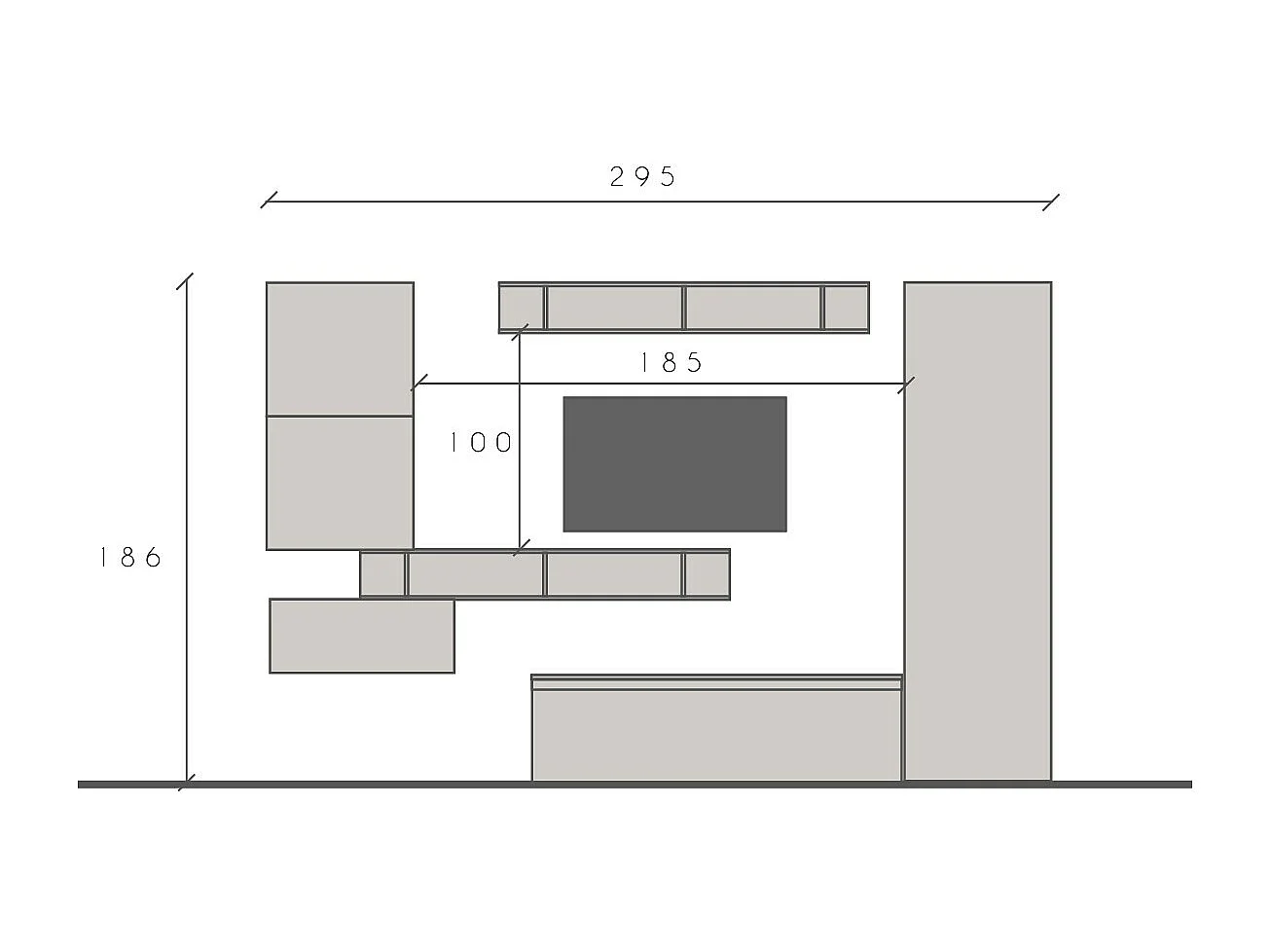 Parete attrezzata soggiorno 295x210 cm grigio e piombo PAL45