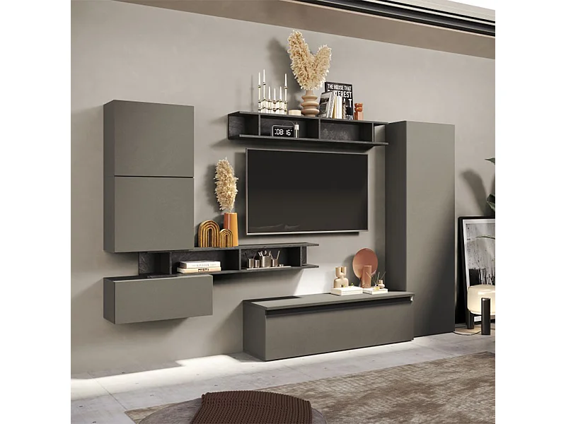 Parete attrezzata soggiorno 295x210 cm grigio e piombo PAL45