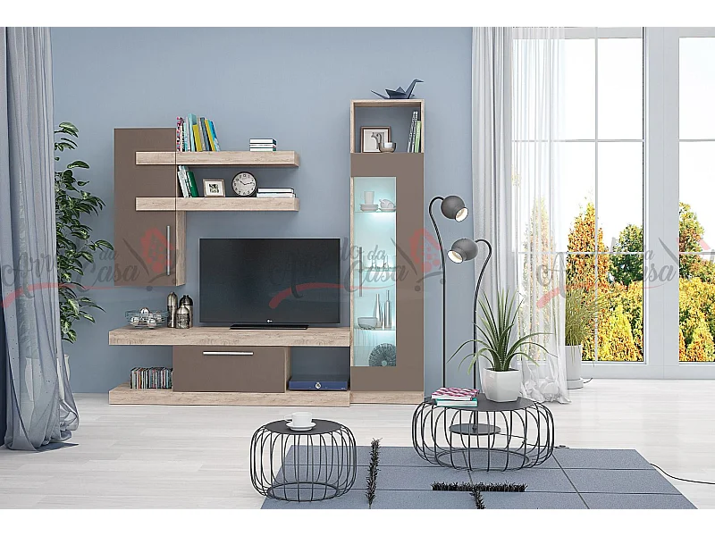 Parete attrezzata moderna per soggiorno quercia/cappuccino SG5