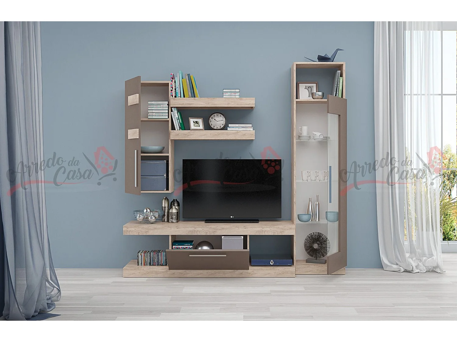 Parete attrezzata moderna per soggiorno quercia/cappuccino SG5