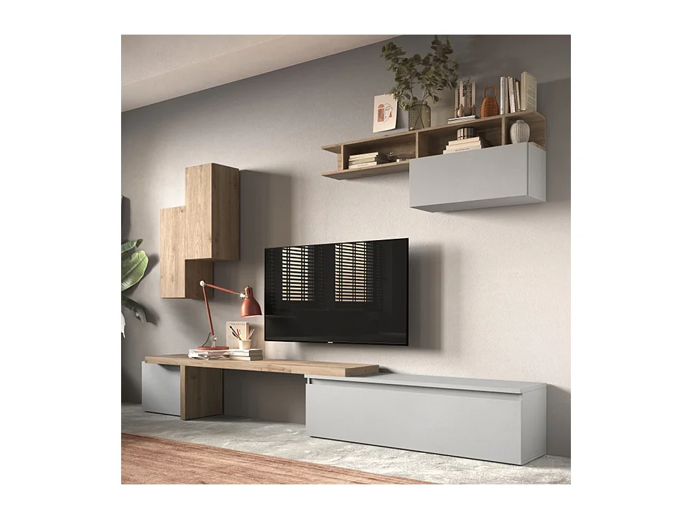 Parete attrezzata 290x210 cm con pensili rovere e grigio PAL41