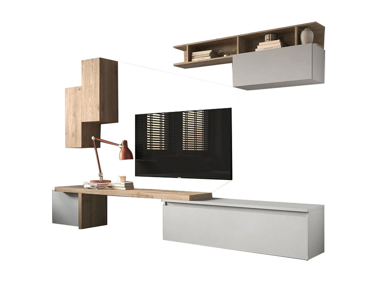 Parete attrezzata 290x210 cm con pensili rovere e grigio PAL41