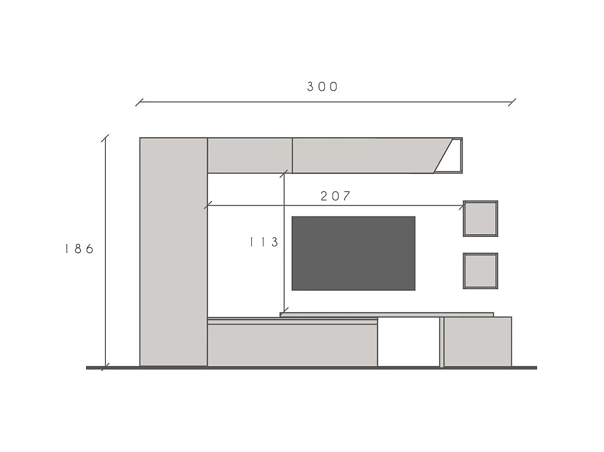 Parete attrezzata elegante per soggiorno 300x186 cm rovere e beige PAL77