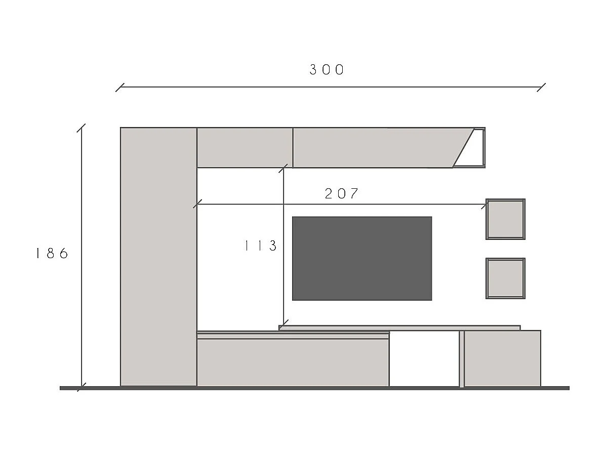 Parete attrezzata elegante per soggiorno 300x186 cm rovere e beige PAL77