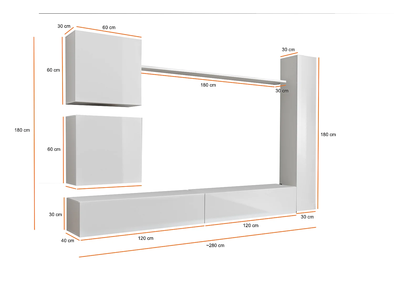Parete attrezzata soggiorno design moderno PAP52 280x180 grigio e nero
