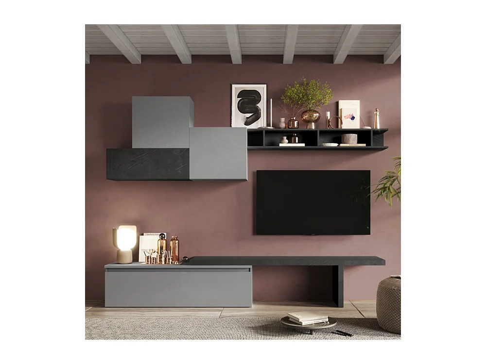 Parete attrezzata moderna 262x189 cm grigio e piombo PAL23