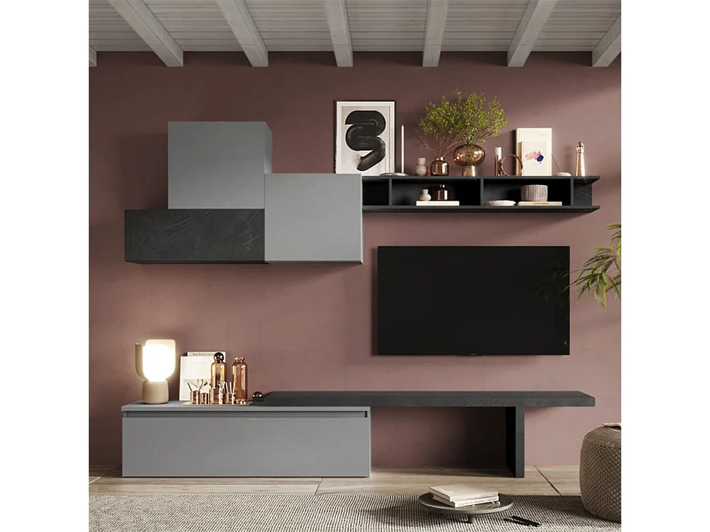 Parete attrezzata moderna 262x189 cm grigio e piombo PAL23