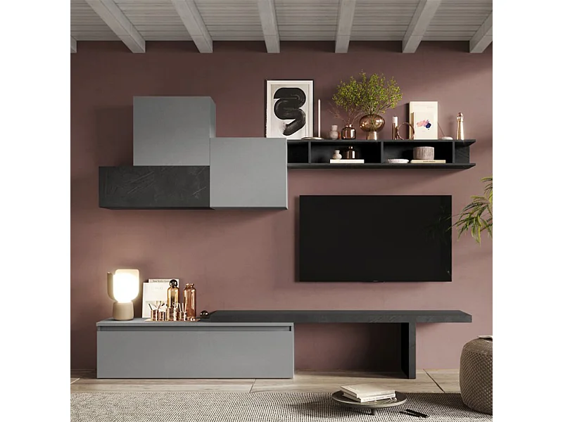 Parete attrezzata moderna 262x189 cm grigio e piombo PAL23