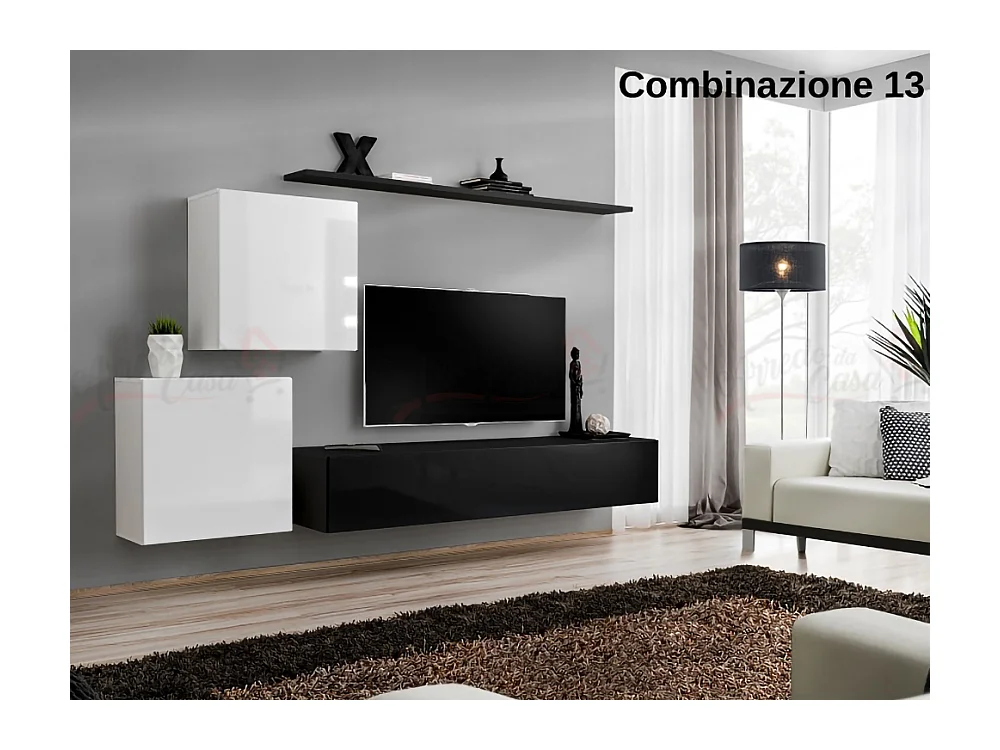Parete attrezzata moderna mobile TV PAP49 250x150 bianco e nero