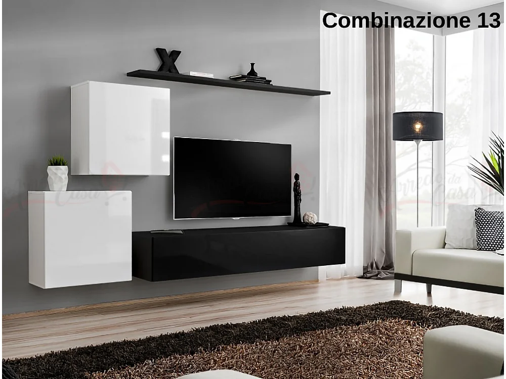 Parete attrezzata moderna mobile TV PAP49 250x150 bianco e nero