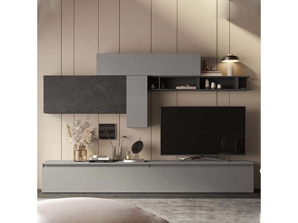 Parete attrezzata moderna 276x180 cm grigio e piombo PAL31