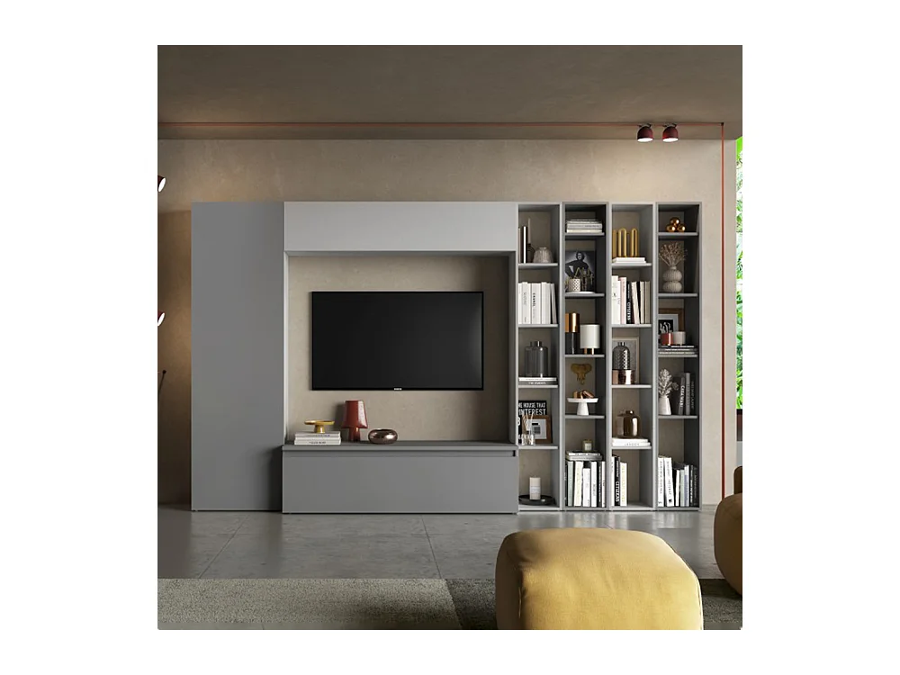 Parete attrezzata con libreria 305x186 cm grigio e grigio chiaro PAL19