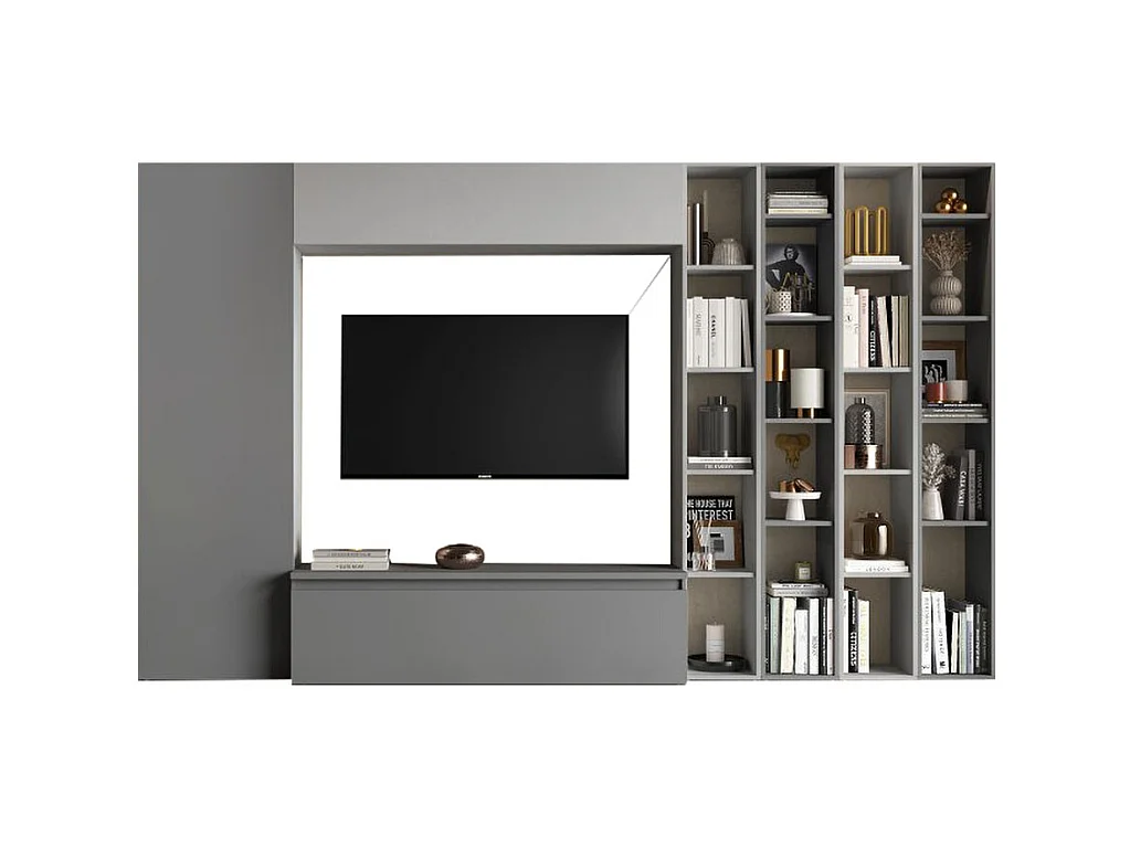 Parete attrezzata con libreria 305x186 cm grigio e grigio chiaro PAL19