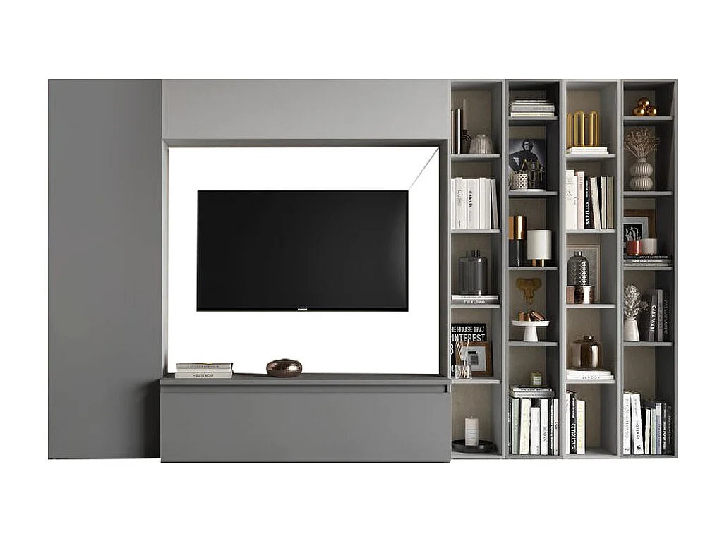 Parete attrezzata con libreria 305x186 cm grigio e grigio chiaro PAL19
