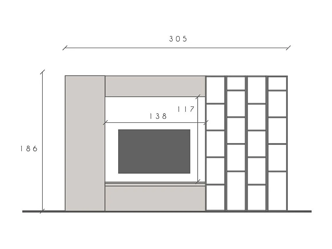 Parete attrezzata con libreria 305x186 cm grigio e grigio chiaro PAL19