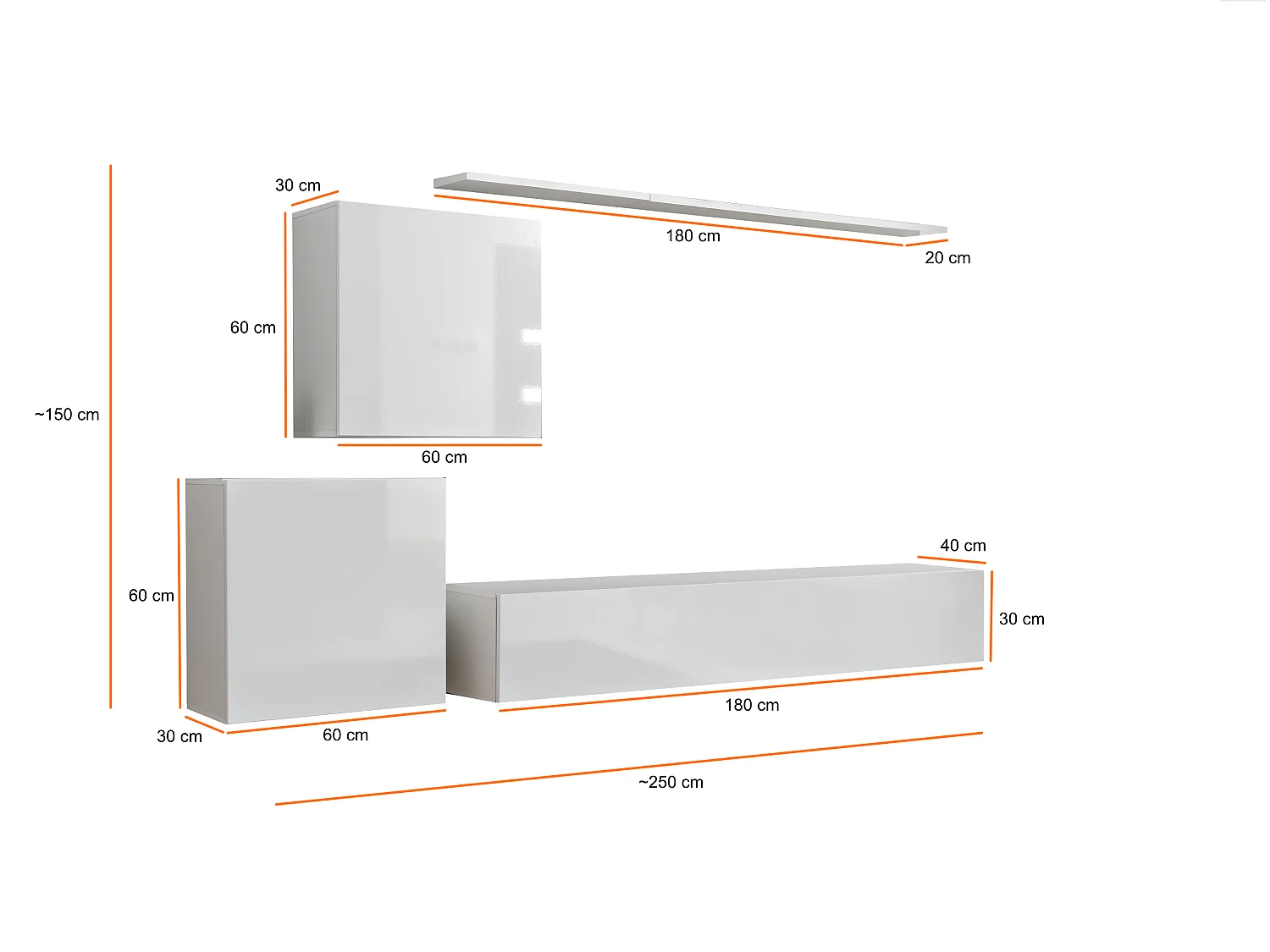 Parete attrezzata moderna mobile TV PAP49 250x150 rovere e grigio