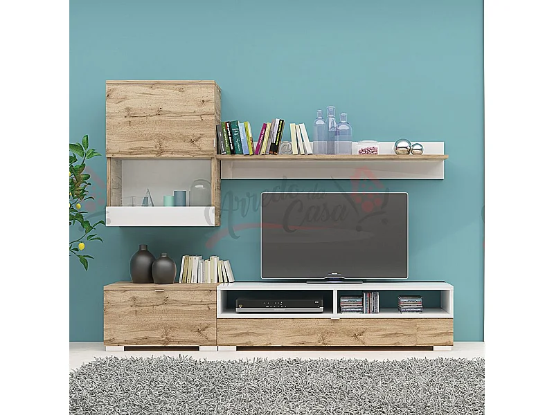 Parete attrezzata per tv contemporanea bianco lucido/rovere SG25