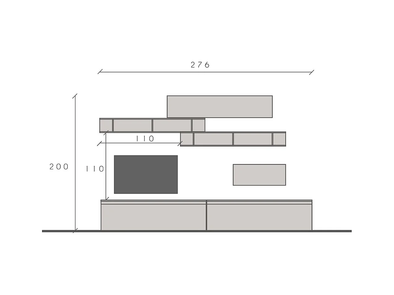 Parete attrezzata soggiorno 276x200 cm argilla, rovere e grafite PAL46