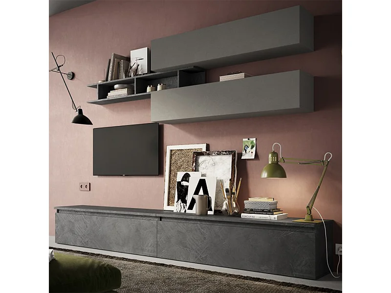 Parete attrezzata moderna 276x190 cm grigio e piombo PAL29